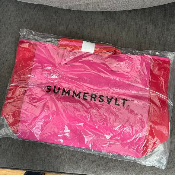 New Summersalt Neoprene Beach Tote Bag Pink Red Colorblock Shoulder Strap - Picture 2 of 4